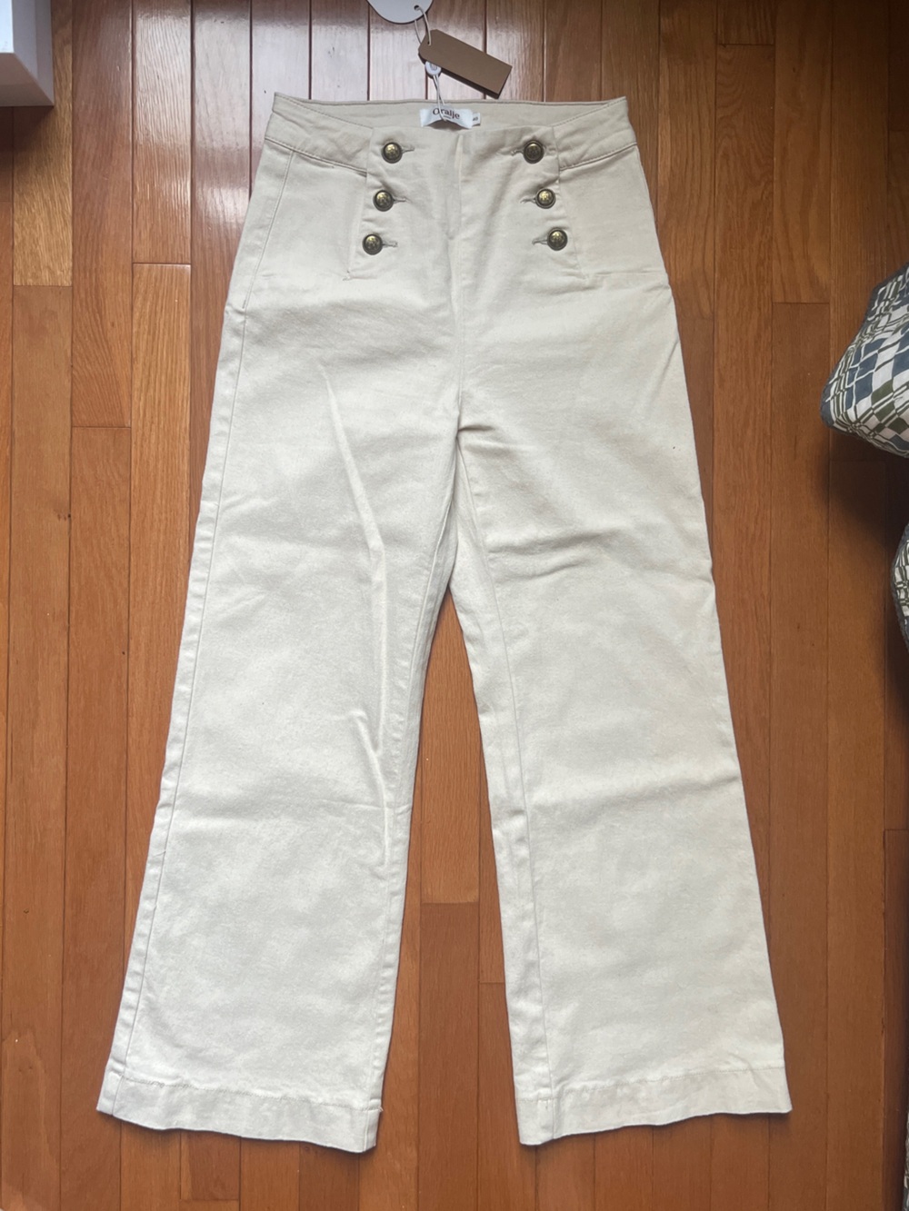 Oraije Paris sailor style Cream Button-Detail Wide Leg high waist Pants size 40